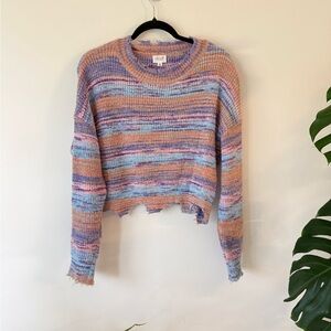 ✨ Le Lis Cropped Distressed Knit Sweater | Multicolor | Size Small ✨